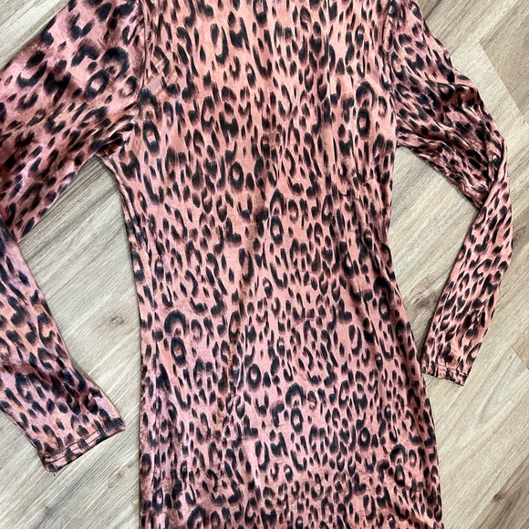 Leopard print high neck bodycon mini dress velvet - Picture 4 of 5